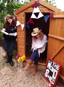 Sam and Lorraine of ME4Writers trying out the shed for size!